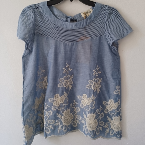 Soft Lightweight Denim Summer Embroidered Top  TEE LASERCUT - Picture 1 of 9